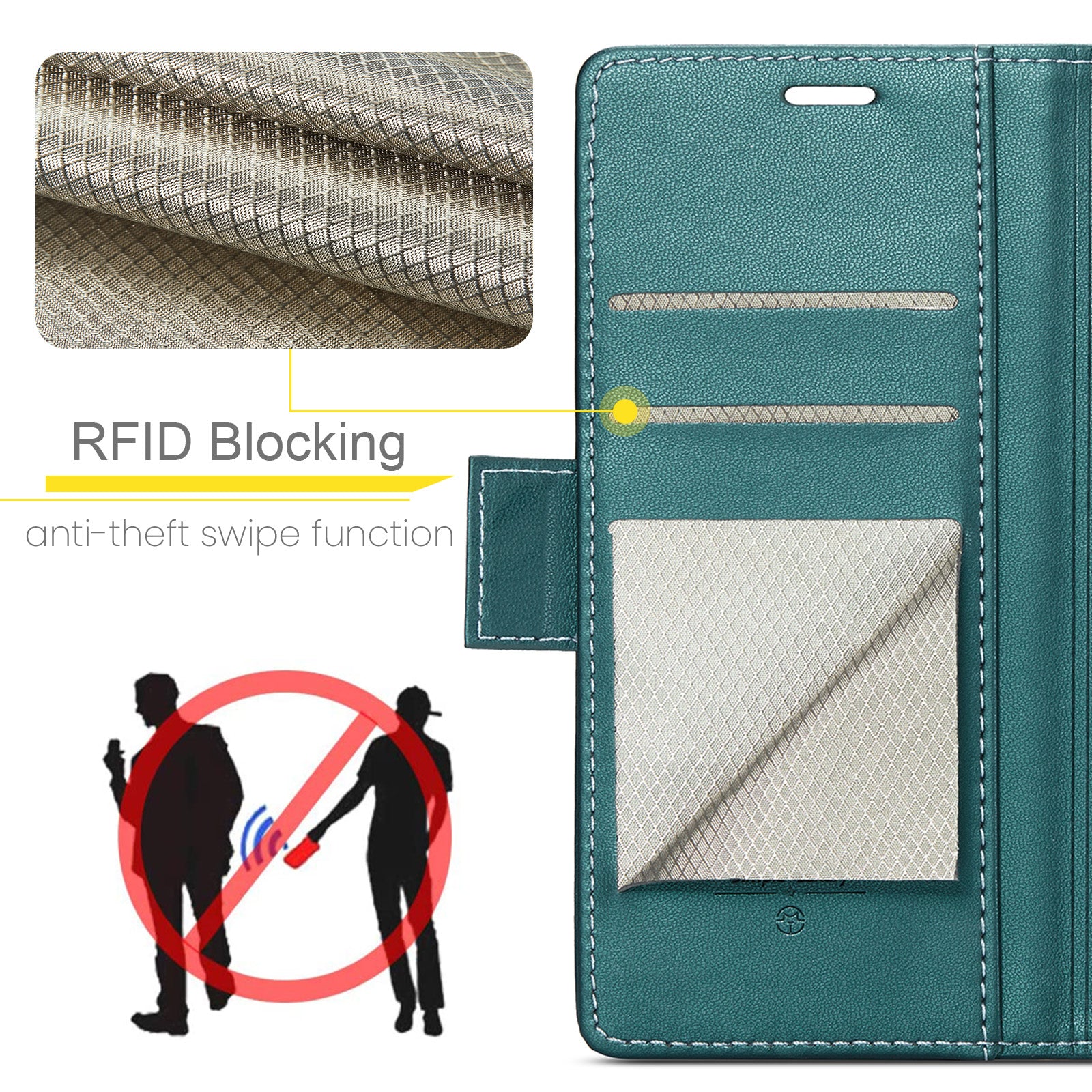 For Samsung Galaxy A16 5G / A16 4G Case CASEME 023 Series RFID Blocking Glossy Stand Phone Cover - Green For Samsung Galaxy A16 5G / A16 4G Case CASEME 023 Series RFID Blocking Glossy Stand Phone Cover - Green